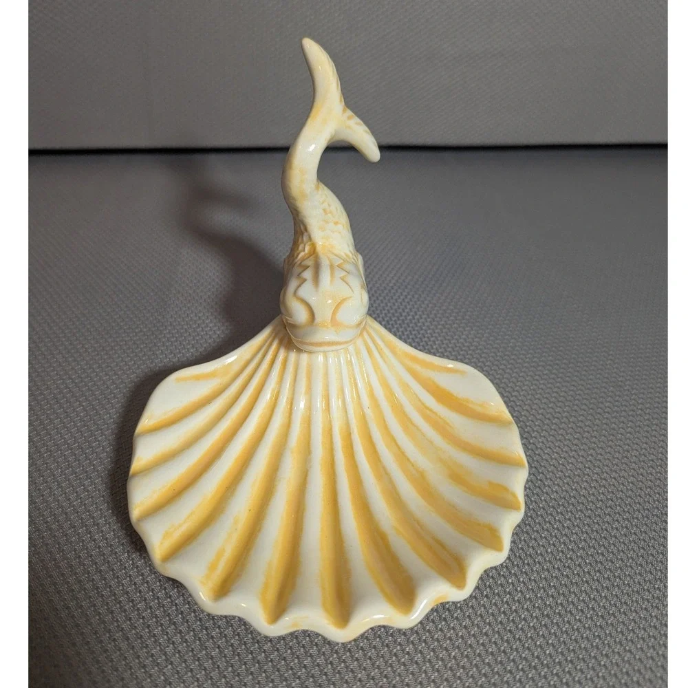 VTG Holland Mold 1974 Signed Ceramic Koi Fish Scallop Shell Soap Trinket Dish